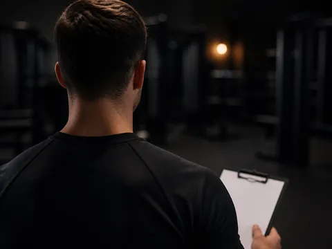 Arkadan görünen antrenör, elinde antrenman panosu